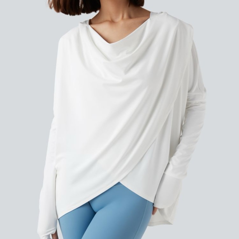 Hooded Cowl Neck Long Sleeve Thumb Hole Yoga Sports Top